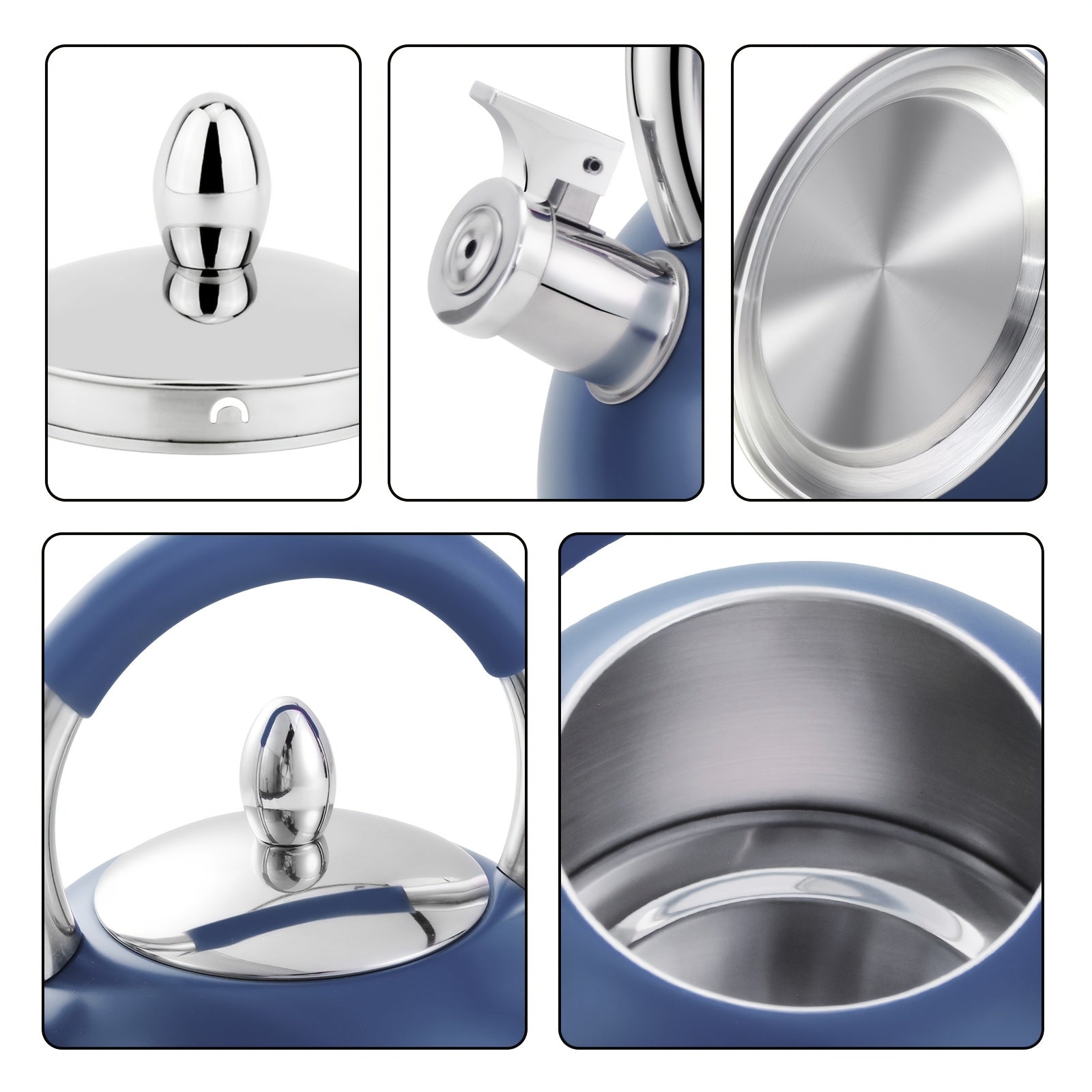 Blue Stainless Steel Tea Kettle for Stovetop with a Whistling Feature And an Ergonomic Silicone Handle, Holding 3.2 Quarts Or 3 Liters