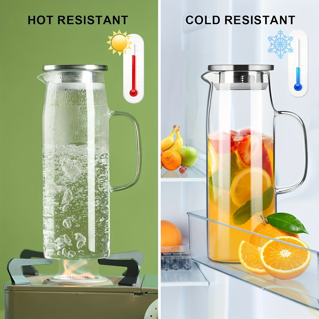 1 Set (cold Water Kettle+kettle Brush+spoon), Heat-resistant Silicone Glass, Kitchen Essentials, Party Supplies, Suitable for Refrigerators, Beverage Pots, Large Iced Tea Cans for Iced Coffee, Lemonade, Juice, And Homemade Drinks, 1500ml\u002F51oz