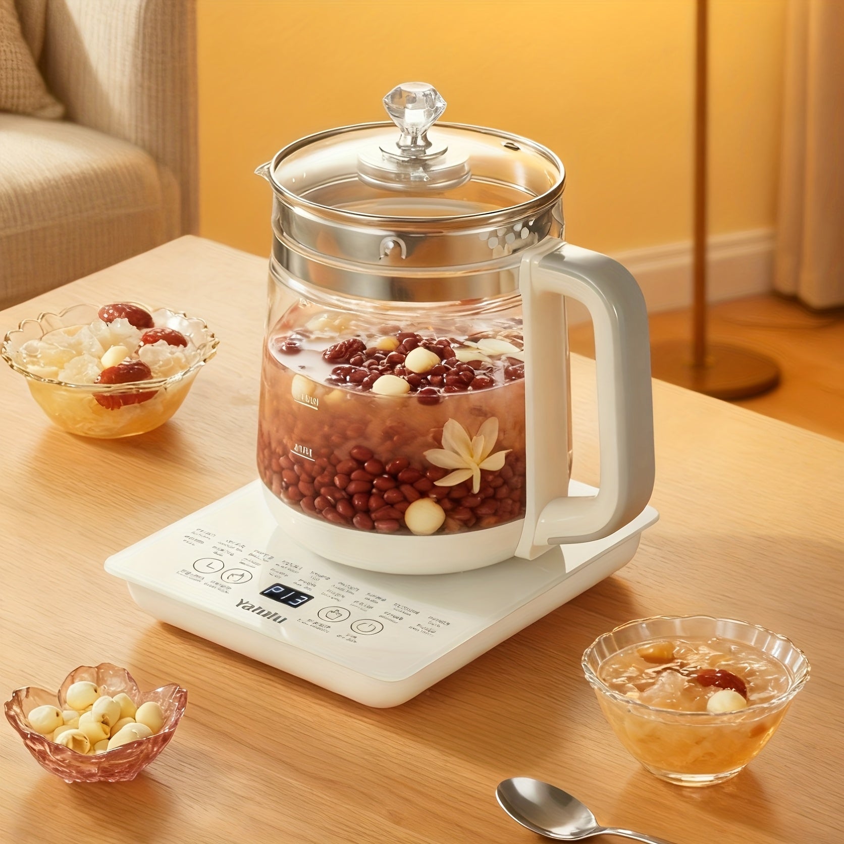 Yalulu Electric Kettle, 1.8L\u002F60.87oz Health Pot, Essential for Camping; Tea Set with 18 Smart Functions, 800W Thickened Glass Kettle, Detachable Filter, Multi-functional Medical Health Pot, Power Operation, 110-130V, US Plug