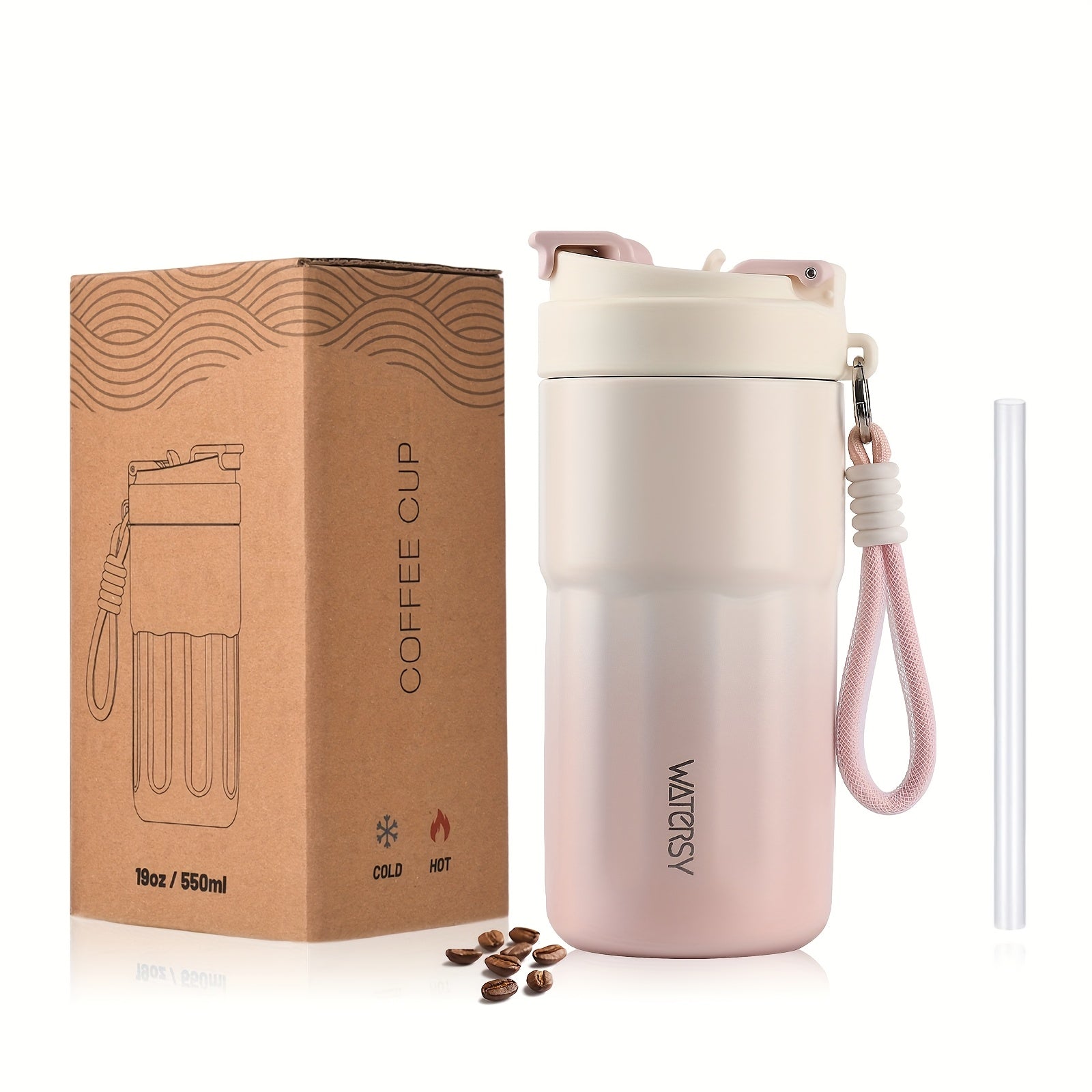 WATERSY Vacuum Insulated Travel Mug, Double-Walled Stainless Steel Leak-Proof Lid with Handle, 14oz\u002F 400ml & 19oz\u002F 550ml Hot & Cold Drink Coffee Tea Cup for Commuting, Office, Camping