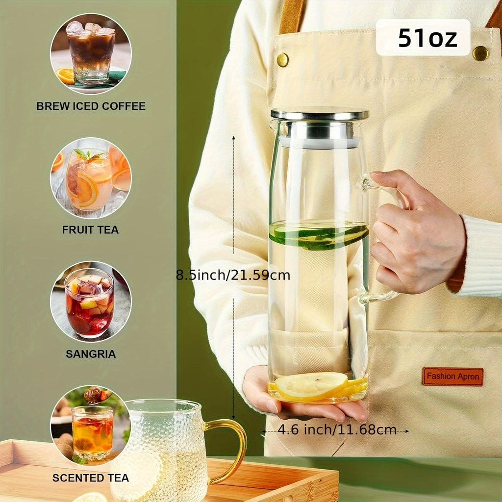 1 Set (cold Water Kettle+kettle Brush+spoon), Heat-resistant Silicone Glass, Kitchen Essentials, Party Supplies, Suitable for Refrigerators, Beverage Pots, Large Iced Tea Cans for Iced Coffee, Lemonade, Juice, And Homemade Drinks, 1500ml\u002F51oz