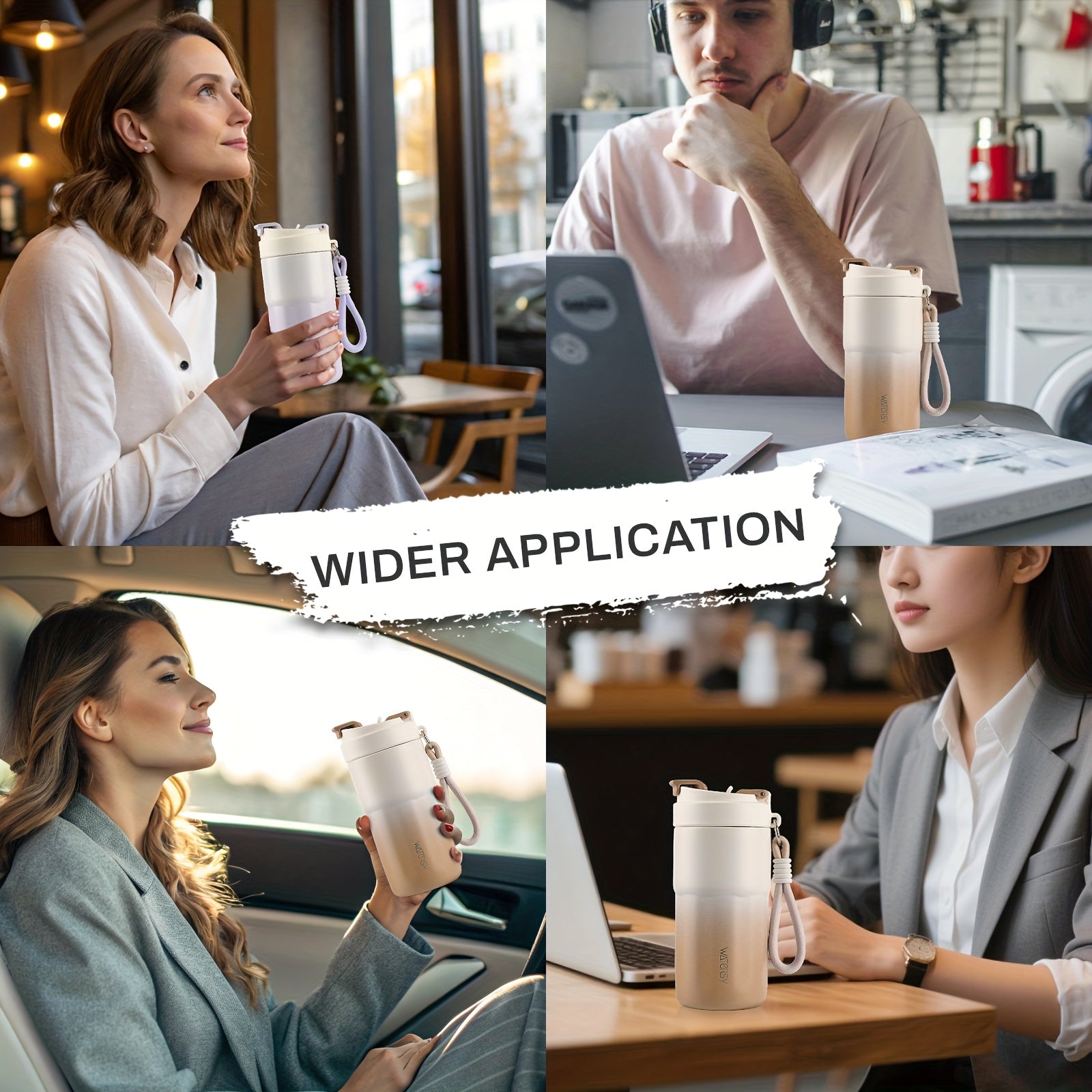 WATERSY Vacuum Insulated Travel Mug, Double-Walled Stainless Steel Leak-Proof Lid with Handle, 14oz\u002F 400ml & 19oz\u002F 550ml Hot & Cold Drink Coffee Tea Cup for Commuting, Office, Camping