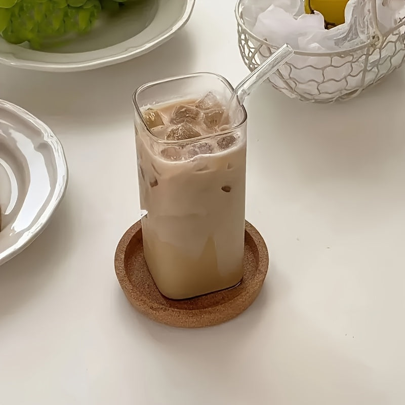 4\u002F6\u002F8pcs Square Glass Cups with Lids, 13oz, Perfect Coffee Cups, Include Straws, Gift for Cup Collectors, Great for Office, Home, School, And Outdoor Use, Weddings, BPA-Free, Comes with Cleaning Brush Tool