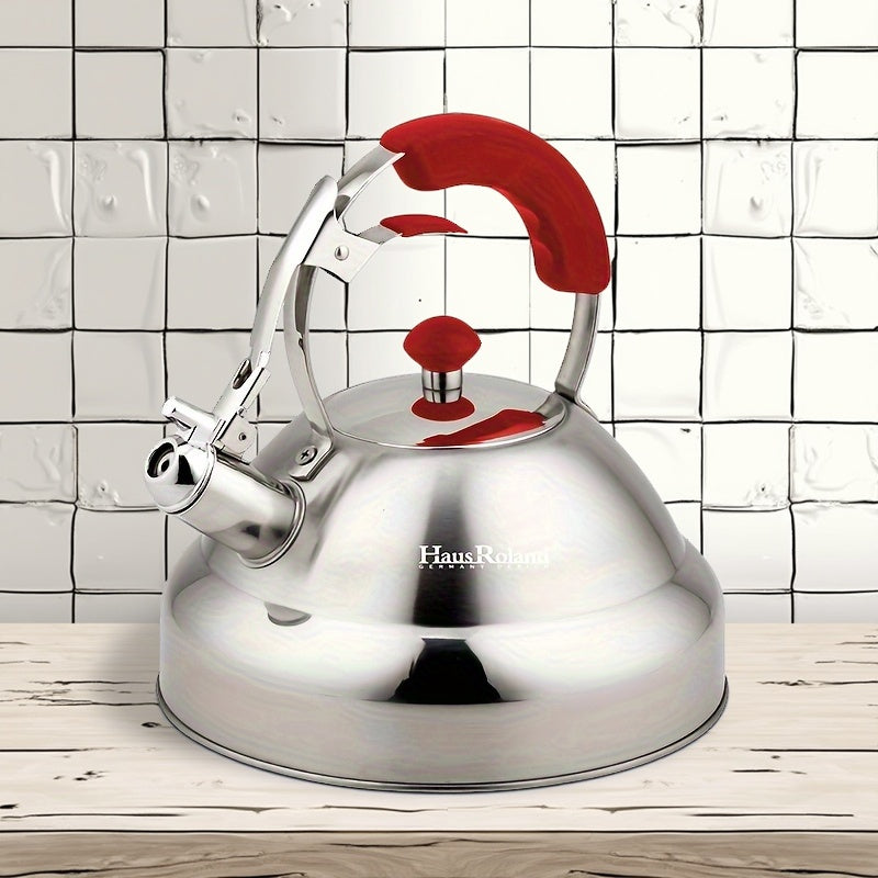 1.19-Gallon Stainless Steel Kettle That Whistles - a Robust Stovetop Teapot Featuring a Loud Whistle Alert, a Comfortable Folding Handle, And a Lid, Made from 304-Grade Material Suitable for Induction Cooking - Perfect for Boiling Water on Cooktops