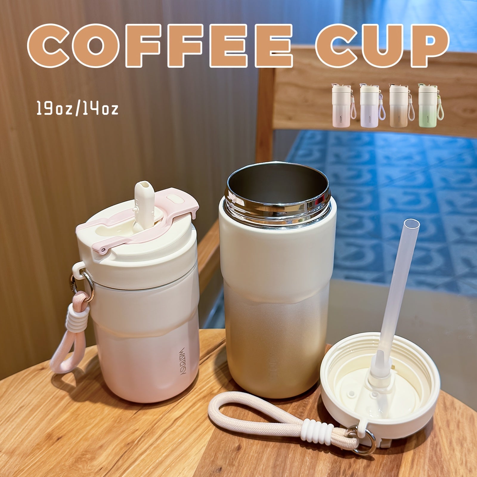 WATERSY Vacuum Insulated Travel Mug, Double-Walled Stainless Steel Leak-Proof Lid with Handle, 14oz\u002F 400ml & 19oz\u002F 550ml Hot & Cold Drink Coffee Tea Cup for Commuting, Office, Camping