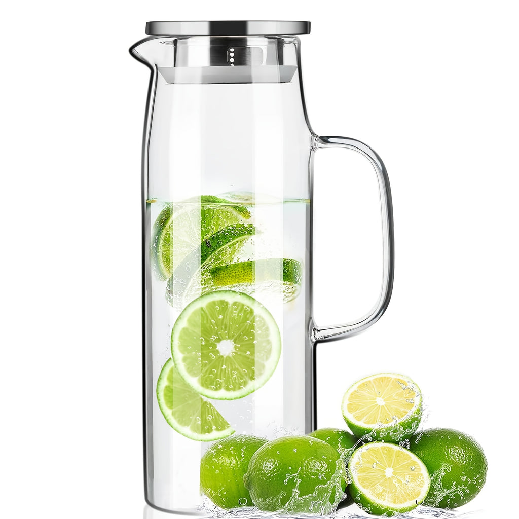 1 Set (cold Water Kettle+kettle Brush+spoon), Heat-resistant Silicone Glass, Kitchen Essentials, Party Supplies, Suitable for Refrigerators, Beverage Pots, Large Iced Tea Cans for Iced Coffee, Lemonade, Juice, And Homemade Drinks, 1500ml\u002F51oz
