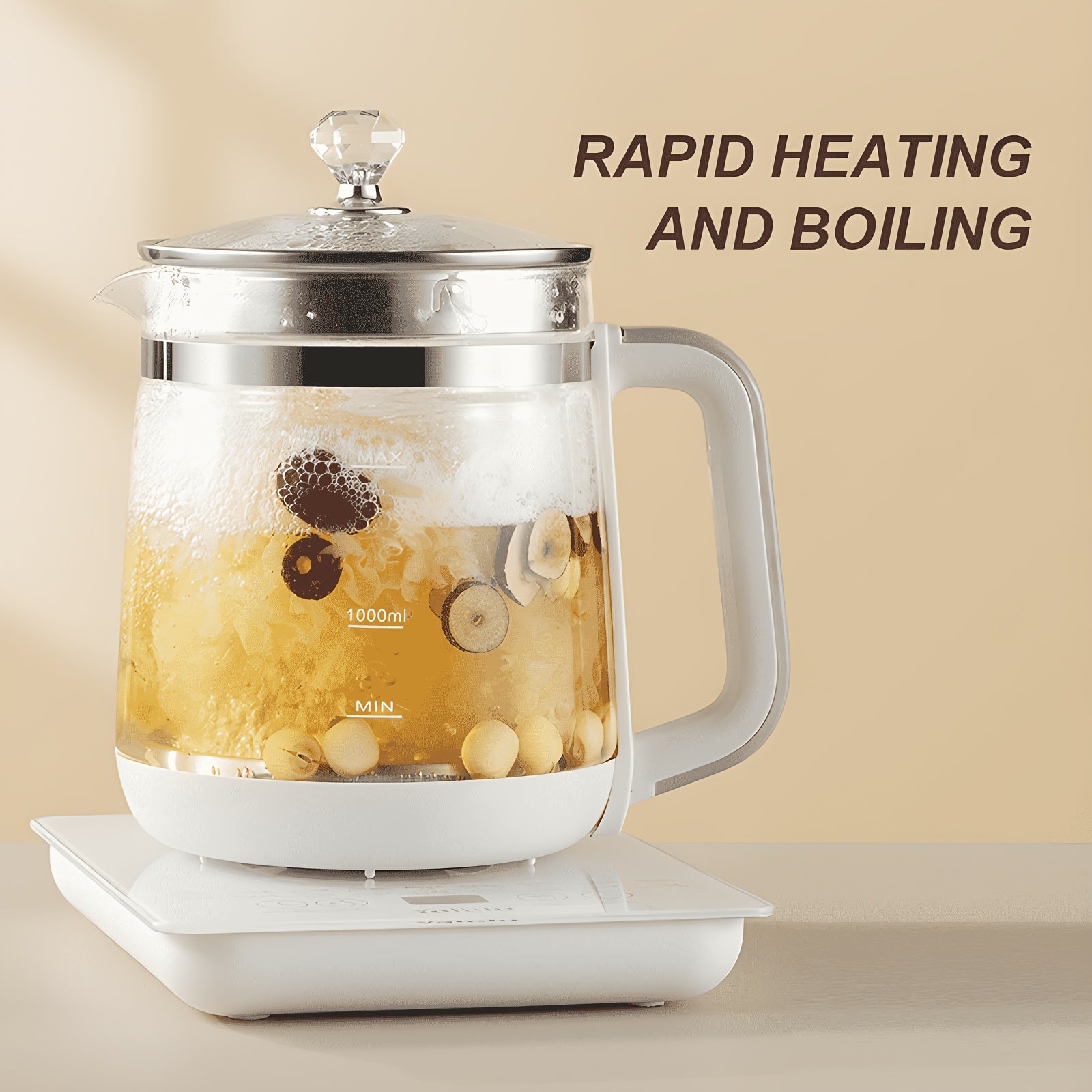 Yalulu Electric Kettle, 1.8L\u002F60.87oz Health Pot, Essential for Camping; Tea Set with 18 Smart Functions, 800W Thickened Glass Kettle, Detachable Filter, Multi-functional Medical Health Pot, Power Operation, 110-130V, US Plug