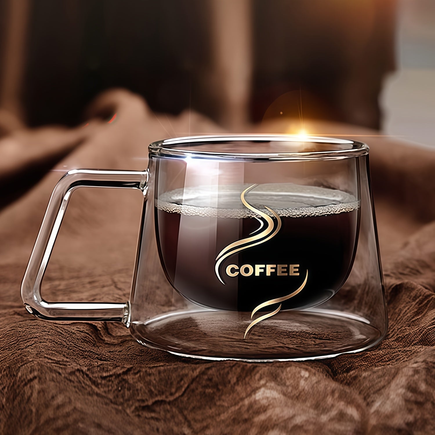 4pcs Double-layer Insulated Glass Coffee Cups with 4 Golden Spoons | Double-layer Transparent Design, Suitable for Hot and Cold Drinks, Ideal for Christmas, Halloween, Home, Office, or Coffee Shop Use