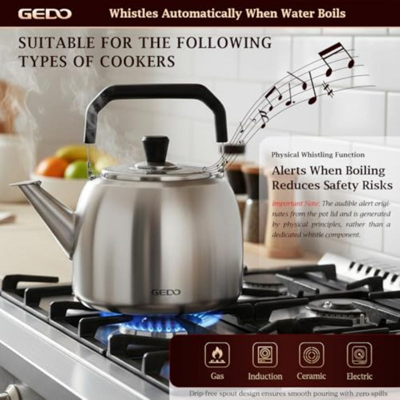 Large Capacity 1.59gal Stainless Steel Kettle with a Whistling Feature, Suitable for Both Gas And Induction Stovetops, Made from 304 Food-Grade Material