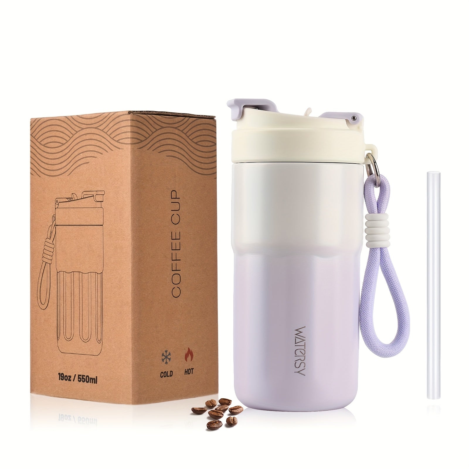 WATERSY Vacuum Insulated Travel Mug, Double-Walled Stainless Steel Leak-Proof Lid with Handle, 14oz\u002F 400ml & 19oz\u002F 550ml Hot & Cold Drink Coffee Tea Cup for Commuting, Office, Camping