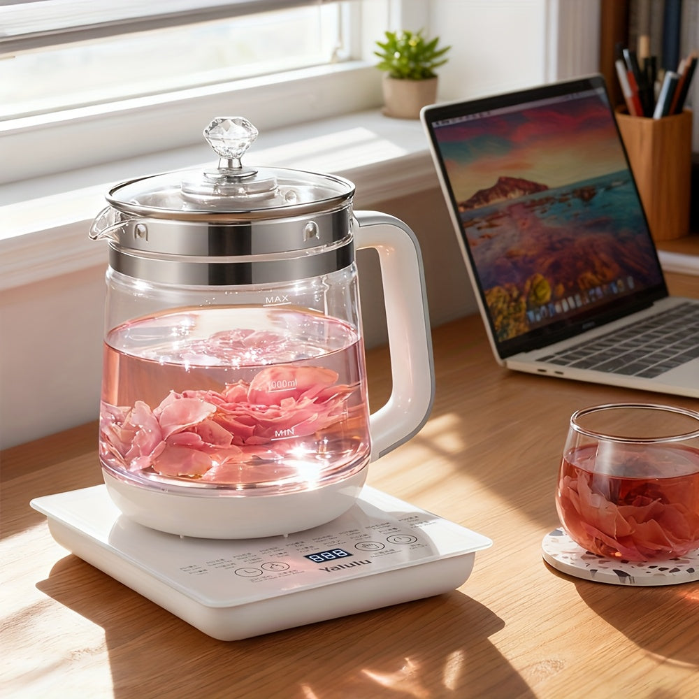 Yalulu Electric Kettle, 1.8L\u002F60.87oz Health Pot, Essential for Camping; Tea Set with 18 Smart Functions, 800W Thickened Glass Kettle, Detachable Filter, Multi-functional Medical Health Pot, Power Operation, 110-130V, US Plug