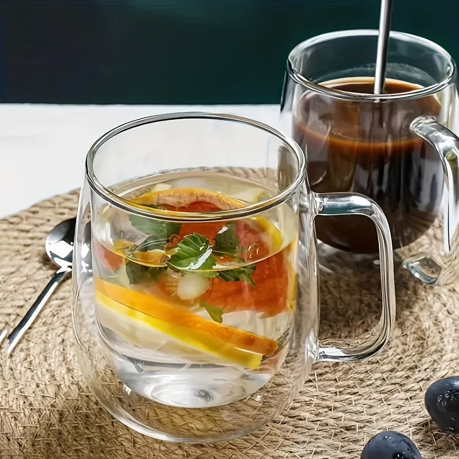 4pcs Double-Layer Glass Coffee Cup, Insulated, with Handle, Transparent Glass Mug, Coffee Cup, Used for Latte Cappuccino, Tea Bag, Hot And Cold Drinks, Suitable for Home, Office, Business Club, 350Ml\u002F12Oz