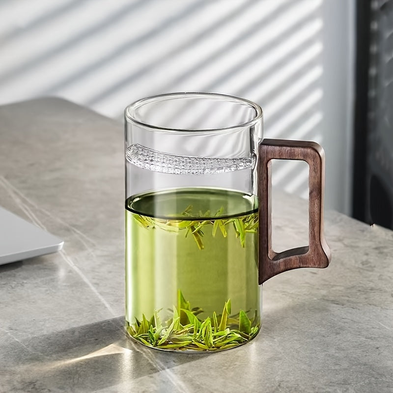 1pc Elegant Crescent Moon Glass Tea Mug with Wooden Handle - High Borosilicate Glass for Tea, Cappuccino, Espresso & Hot Beverages - Geometric Design, Portable & Durable - Perfect Gift for Tea Lovers, Ideal for Birthdays or Valentine's Day