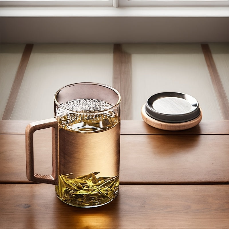 1pc Elegant Crescent Moon Glass Tea Mug with Wooden Handle - High Borosilicate Glass for Tea, Cappuccino, Espresso & Hot Beverages - Geometric Design, Portable & Durable - Perfect Gift for Tea Lovers, Ideal for Birthdays or Valentine's Day