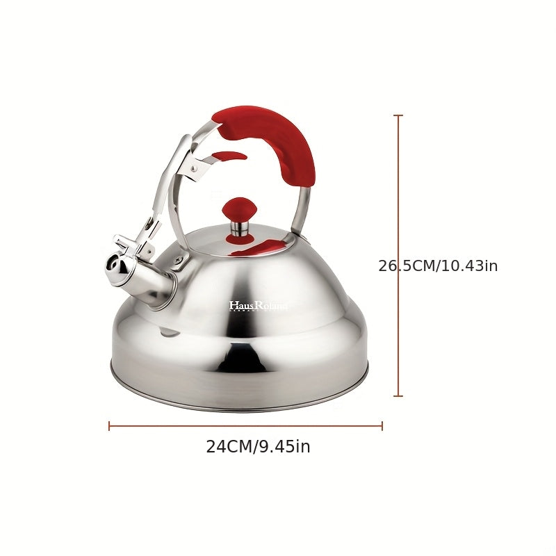 1.19-Gallon Stainless Steel Kettle That Whistles - a Robust Stovetop Teapot Featuring a Loud Whistle Alert, a Comfortable Folding Handle, And a Lid, Made from 304-Grade Material Suitable for Induction Cooking - Perfect for Boiling Water on Cooktops
