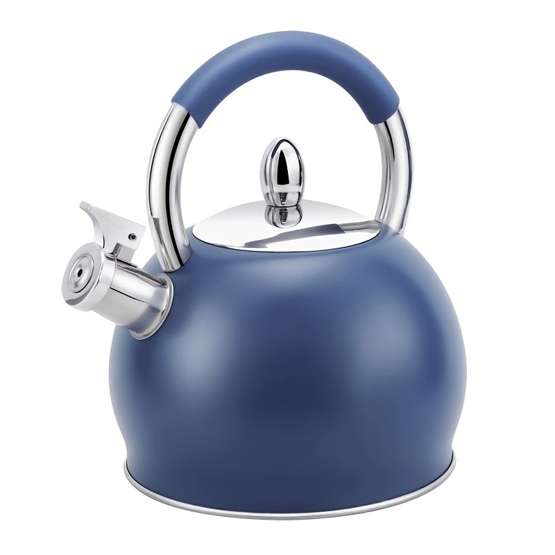 Blue Stainless Steel Tea Kettle for Stovetop with a Whistling Feature And an Ergonomic Silicone Handle, Holding 3.2 Quarts Or 3 Liters