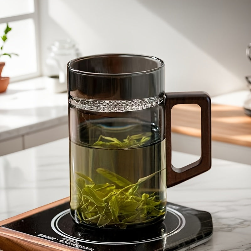 1pc Elegant Crescent Moon Glass Tea Mug with Wooden Handle - High Borosilicate Glass for Tea, Cappuccino, Espresso & Hot Beverages - Geometric Design, Portable & Durable - Perfect Gift for Tea Lovers, Ideal for Birthdays or Valentine's Day