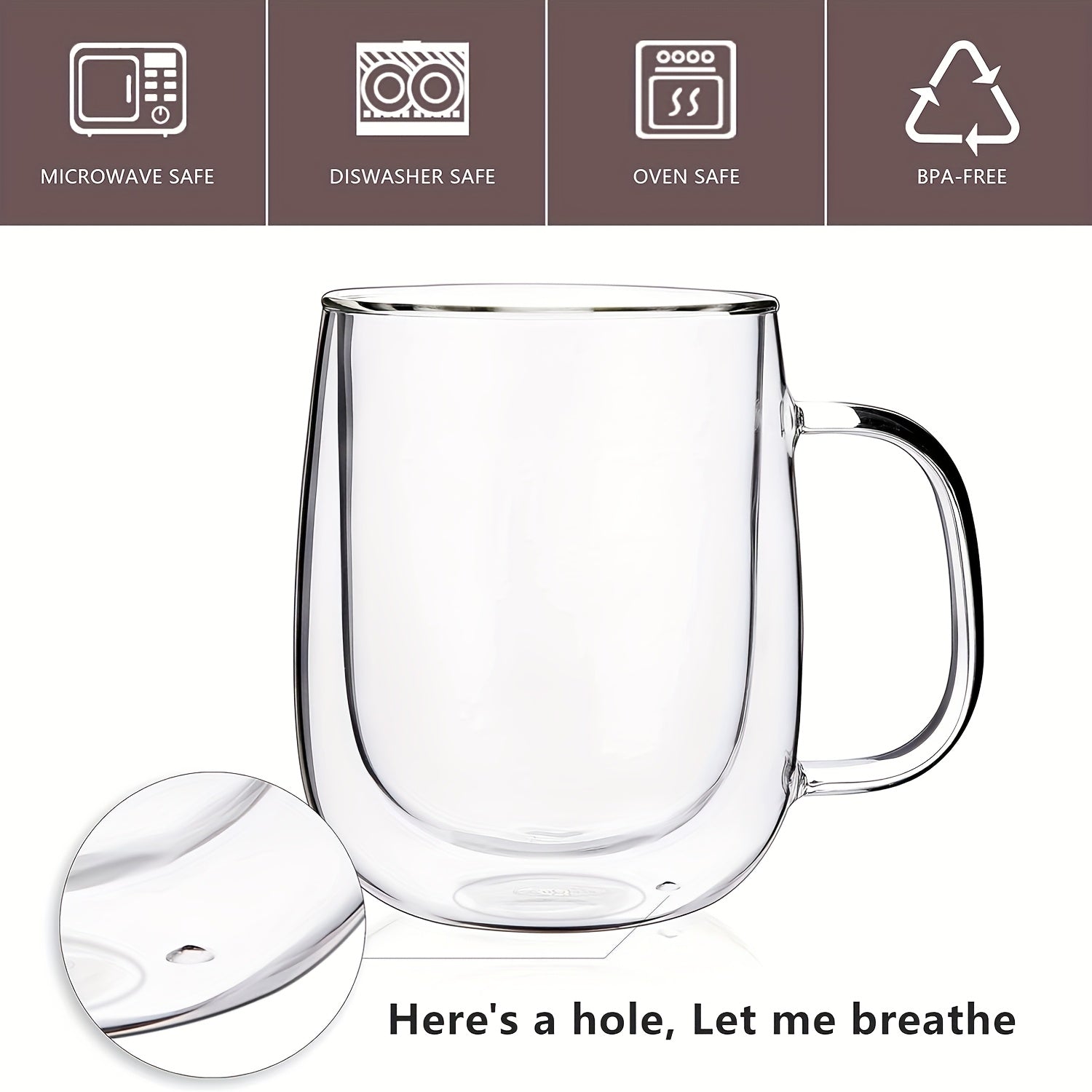 4pcs Double-Layer Glass Coffee Cup, Insulated, with Handle, Transparent Glass Mug, Coffee Cup, Used for Latte Cappuccino, Tea Bag, Hot And Cold Drinks, Suitable for Home, Office, Business Club, 350Ml\u002F12Oz