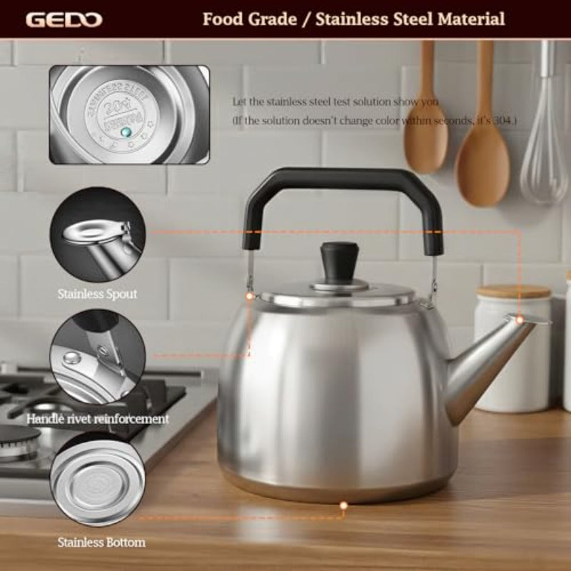 Large Capacity 1.59gal Stainless Steel Kettle with a Whistling Feature, Suitable for Both Gas And Induction Stovetops, Made from 304 Food-Grade Material