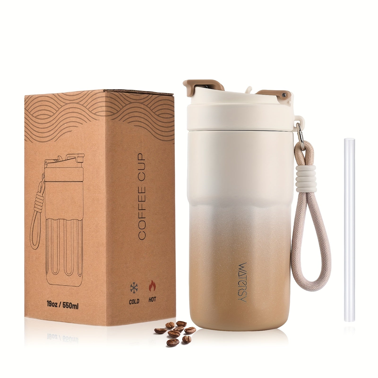 WATERSY Vacuum Insulated Travel Mug, Double-Walled Stainless Steel Leak-Proof Lid with Handle, 14oz\u002F 400ml & 19oz\u002F 550ml Hot & Cold Drink Coffee Tea Cup for Commuting, Office, Camping