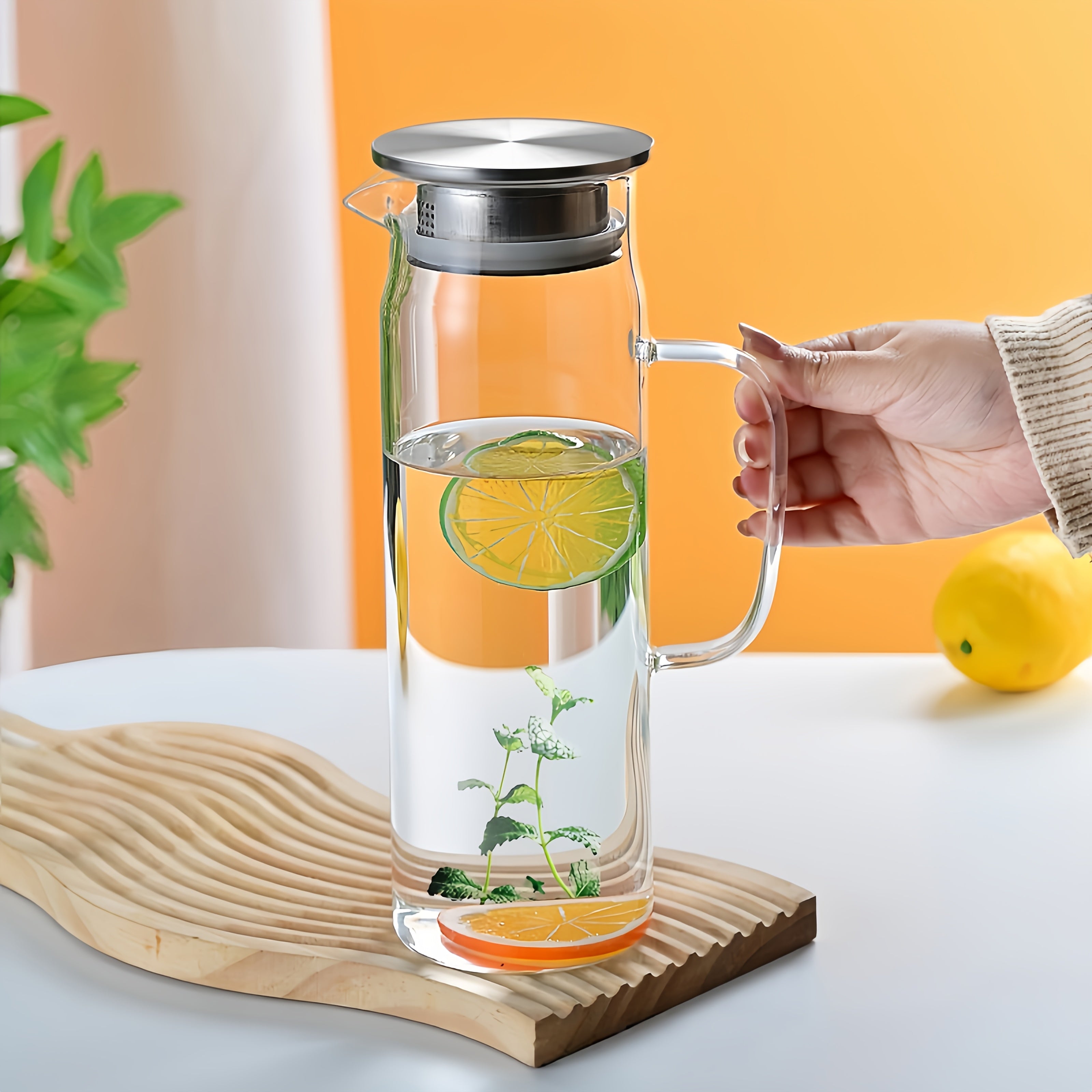 1 Set (cold Water Kettle+kettle Brush+spoon), Heat-resistant Silicone Glass, Kitchen Essentials, Party Supplies, Suitable for Refrigerators, Beverage Pots, Large Iced Tea Cans for Iced Coffee, Lemonade, Juice, And Homemade Drinks, 1500ml\u002F51oz