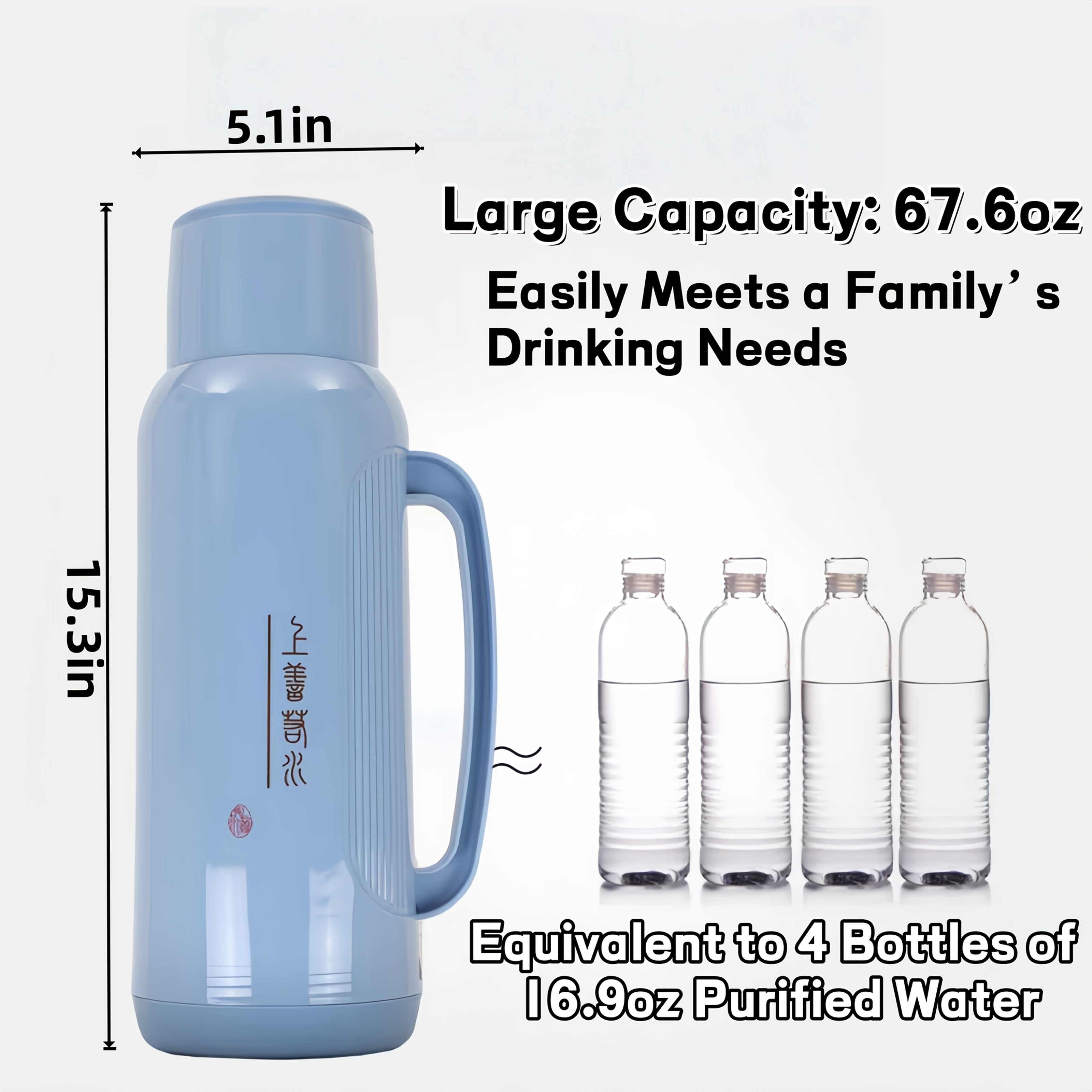 1 Home Insulated Bottle - 67.6oz Large Capacity Thermos with Handle, 24-Hour Insulation, Multiple Colors Available (Blue, Pink, Green), Suitable for Hot & Cold Drinks, Ideal for Tea, Coffee & Water